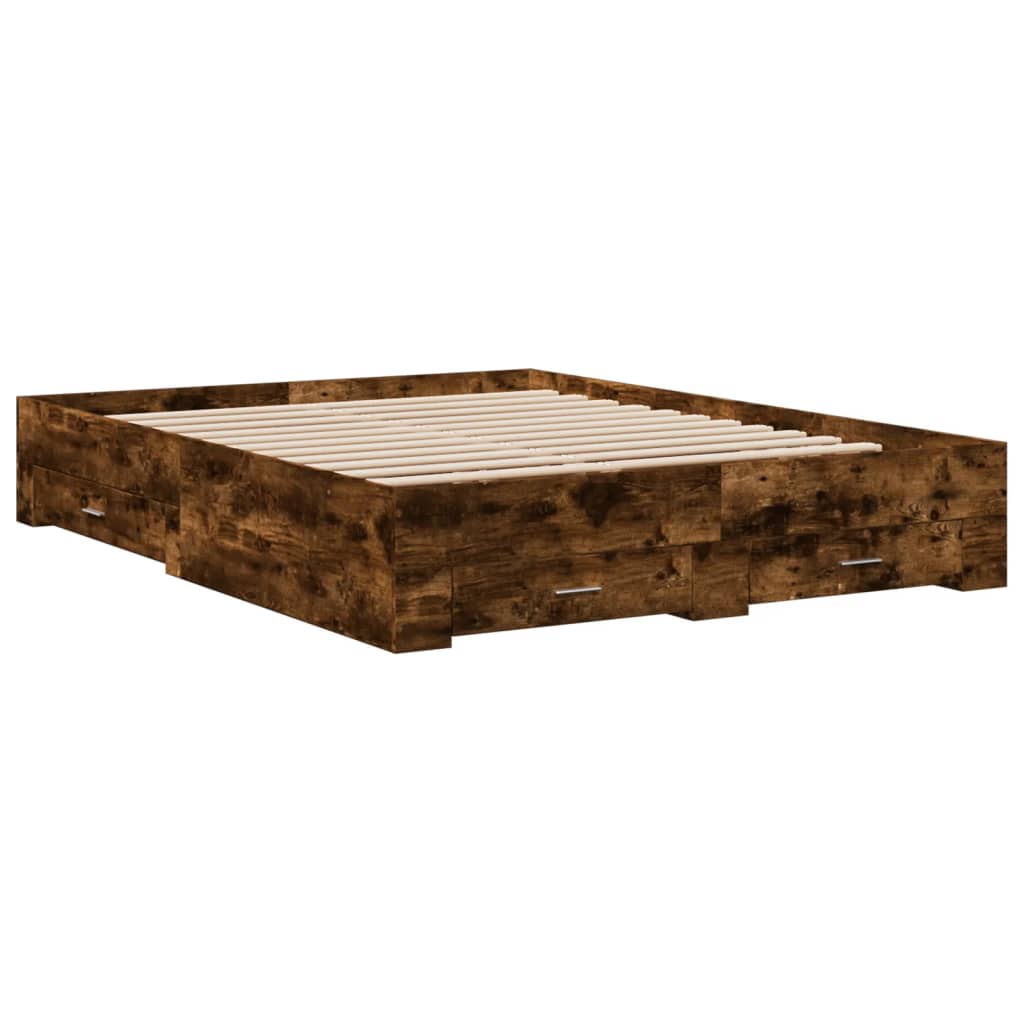 vidaXL Bed Frame with Drawers without Mattress Smoked Oak 160x200 cm