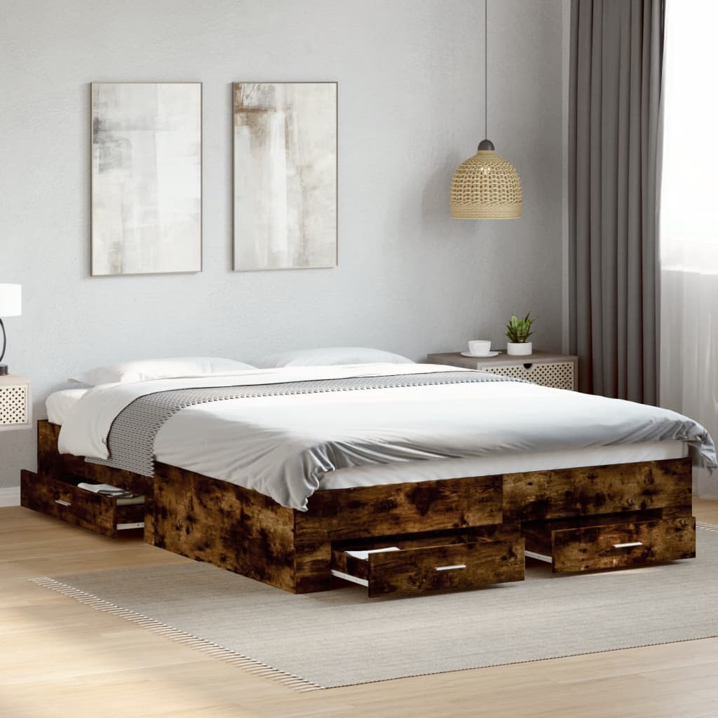 vidaXL Bed Frame with Drawers without Mattress Smoked Oak 160x200 cm