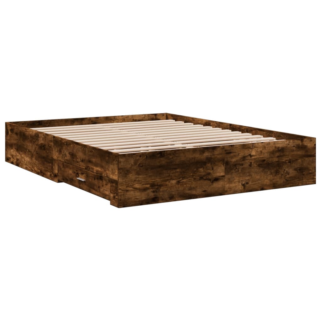 vidaXL Bed Frame with Drawers without Mattress Smoked Oak 160x200 cm