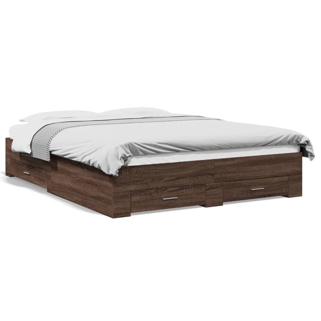 vidaXL Bed Frame with Drawers without Mattress Brown Oak 160x200 cm