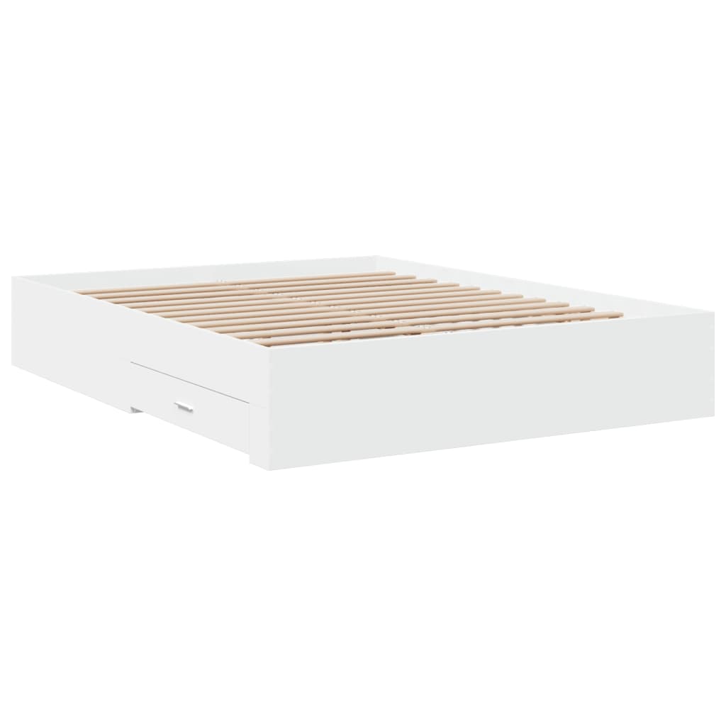 vidaXL Bed Frame with Drawers without Mattress White 150x200 cm King Size