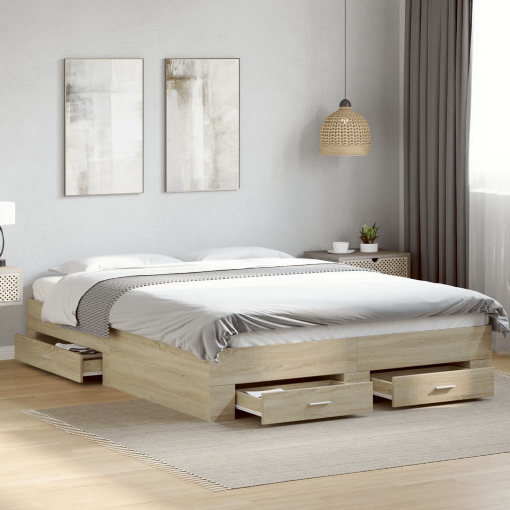 vidaXL Bed Frame with Drawers without Mattress Sonoma Oak 150x200 cm King Size