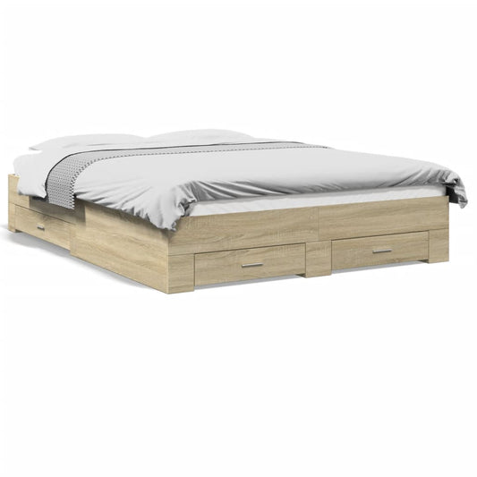 vidaXL Bed Frame with Drawers without Mattress Sonoma Oak 150x200 cm King Size