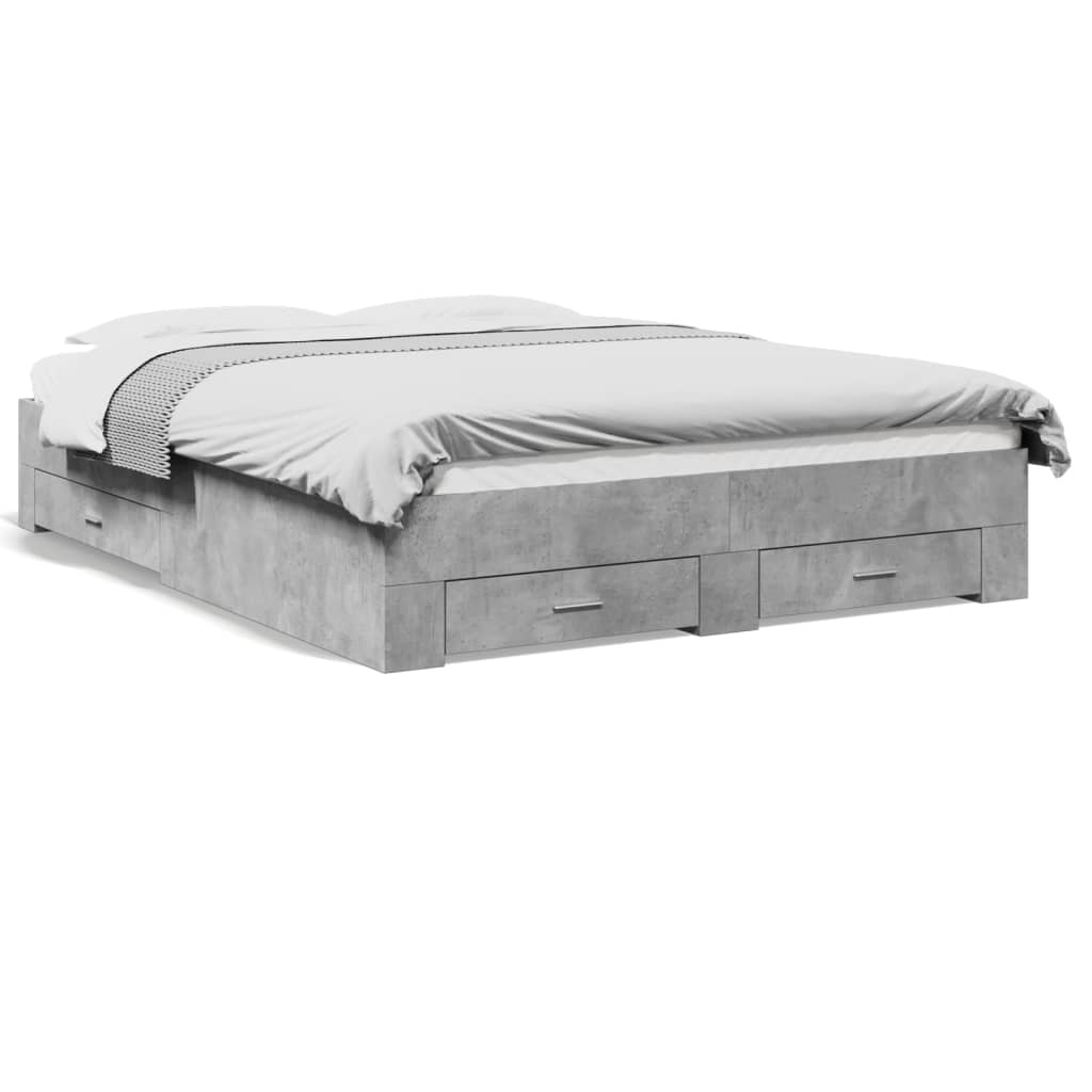 vidaXL Bed Frame with Drawers without Mattress Concrete Grey 150x200 cm King Size