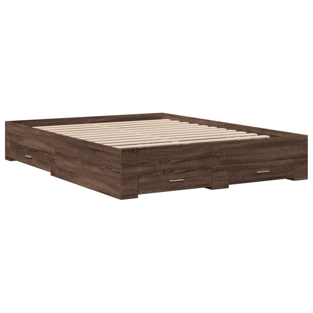 vidaXL Bed Frame with Drawers without Mattress Brown Oak 150x200 cm King Size