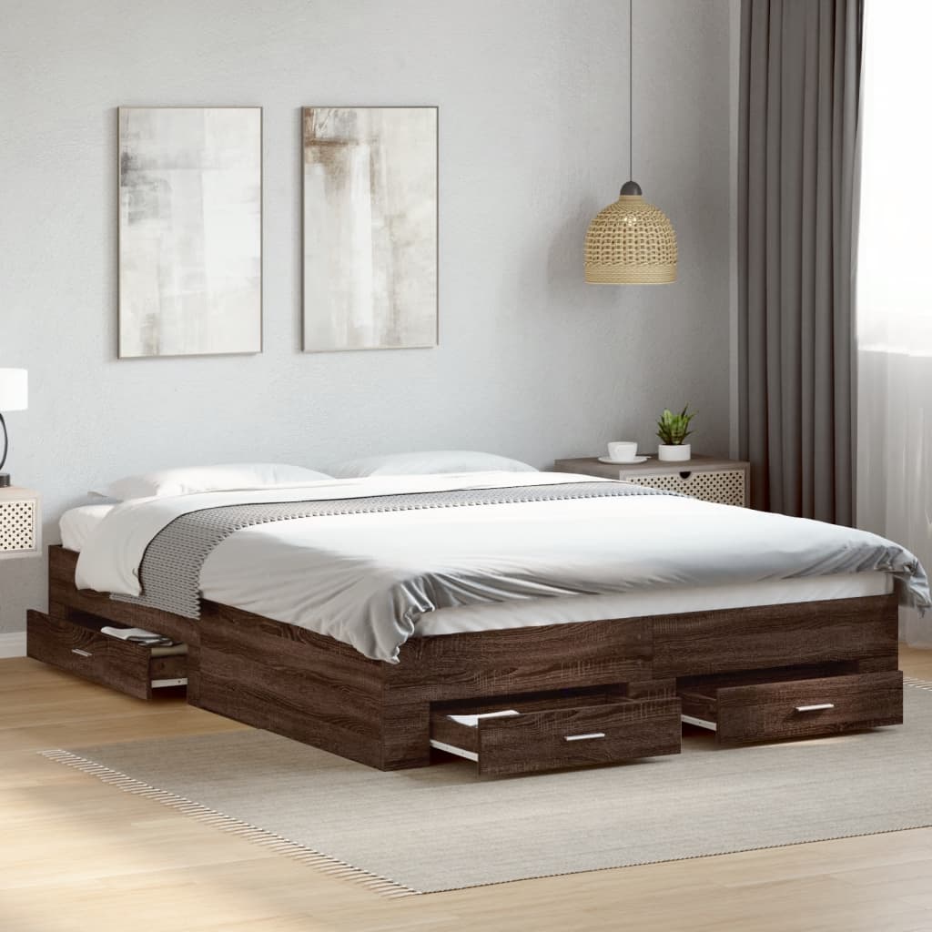 vidaXL Bed Frame with Drawers without Mattress Brown Oak 150x200 cm King Size