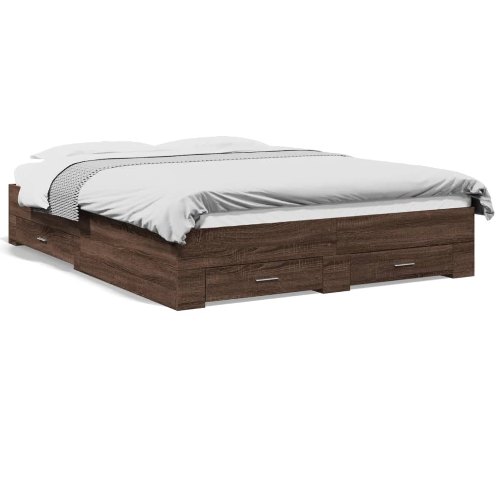 vidaXL Bed Frame with Drawers without Mattress Brown Oak 150x200 cm King Size