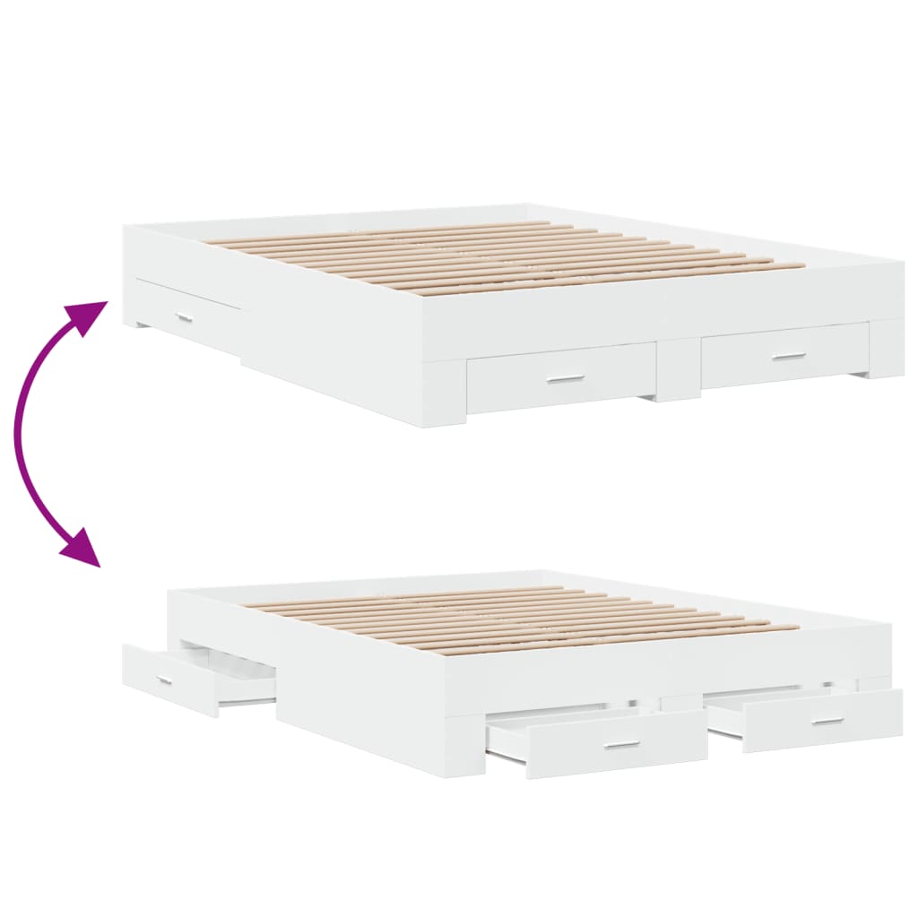 vidaXL Bed Frame with Drawers without Mattress White 140x200 cm