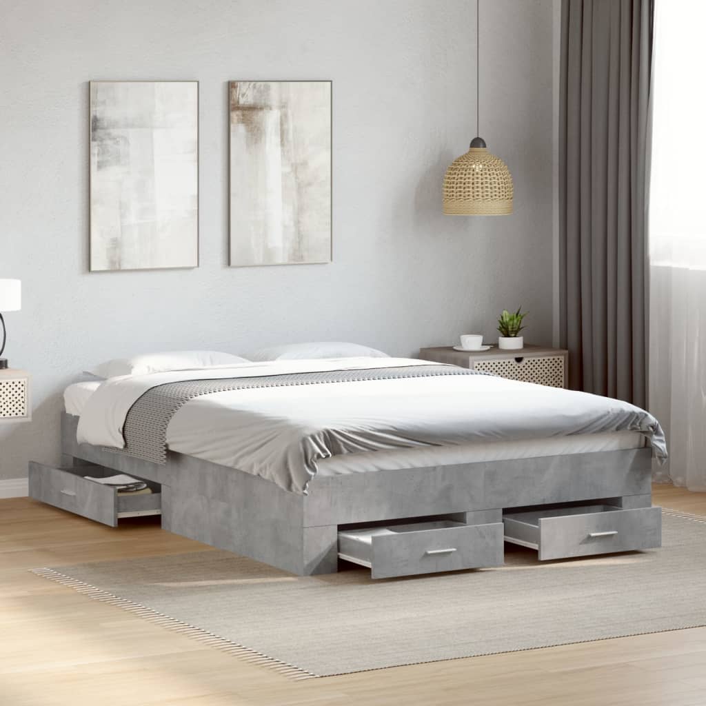 vidaXL Bed Frame with Drawers without Mattress Concrete Grey 120x200 cm