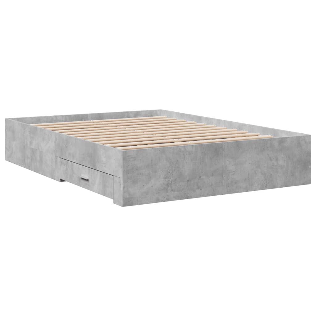 vidaXL Bed Frame with Drawers without Mattress Concrete Grey 120x200 cm