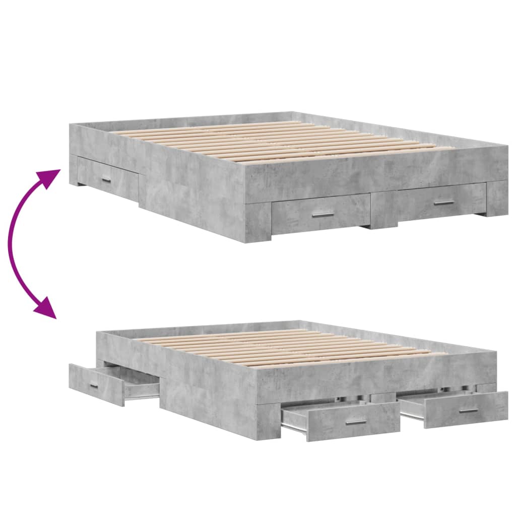 vidaXL Bed Frame with Drawers without Mattress Concrete Grey 120x200 cm