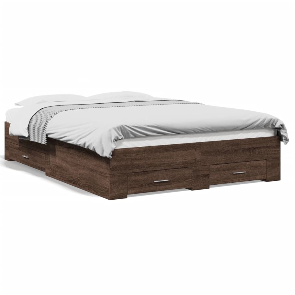 vidaXL Bed Frame with Drawers without Mattress Brown Oak 120x200 cm