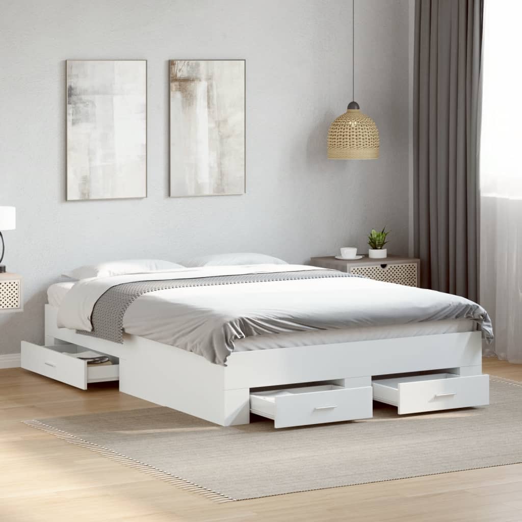 vidaXL Bed Frame with Drawers without Mattress White 140x190 cm