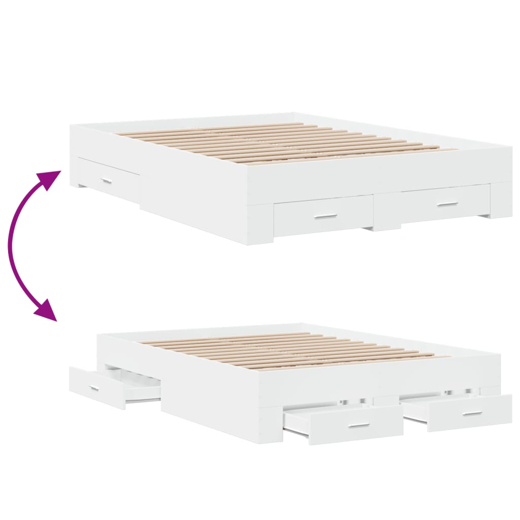 vidaXL Bed Frame with Drawers without Mattress White 140x190 cm