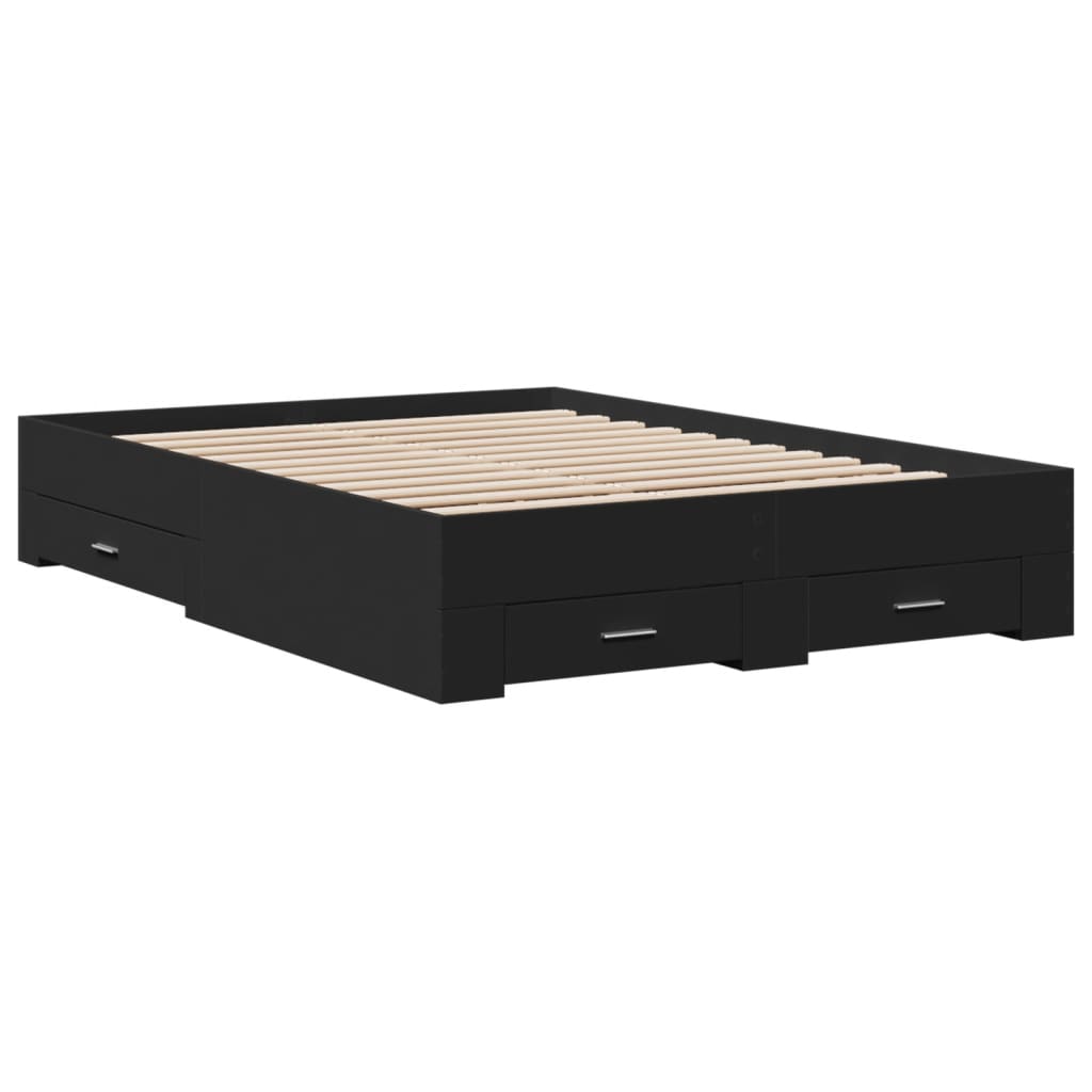 vidaXL Bed Frame with Drawers without Mattress Black 140x190 cm