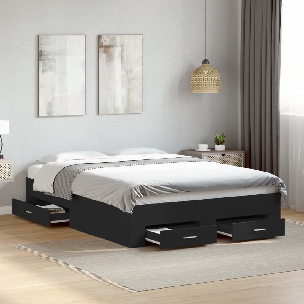 vidaXL Bed Frame with Drawers without Mattress Black 140x190 cm