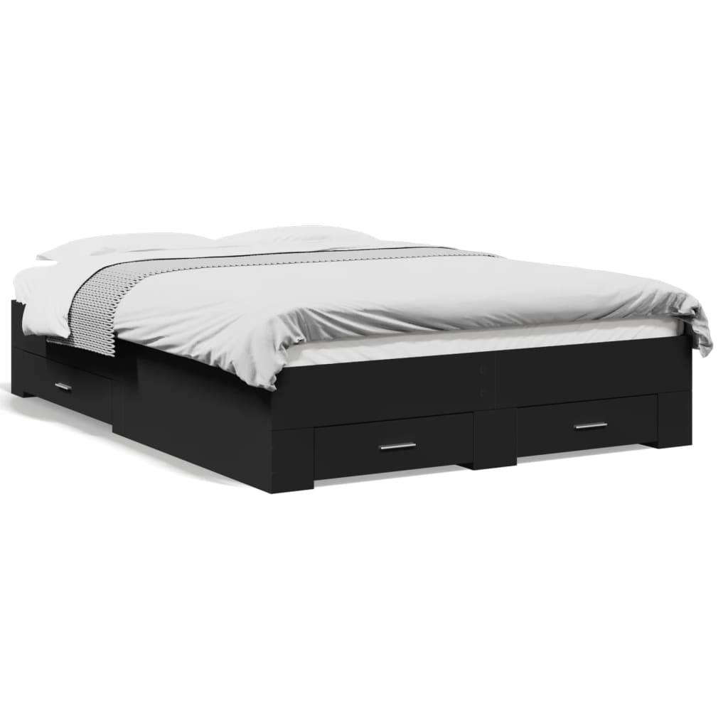 vidaXL Bed Frame with Drawers without Mattress Black 140x190 cm