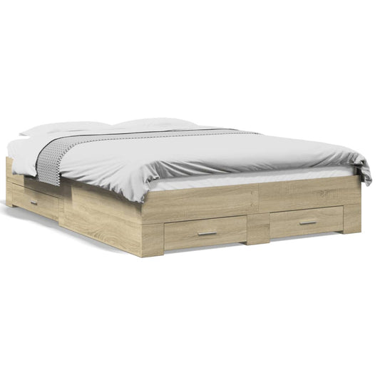 vidaXL Bed Frame with Drawers without Mattress Sonoma Oak 140x190 cm