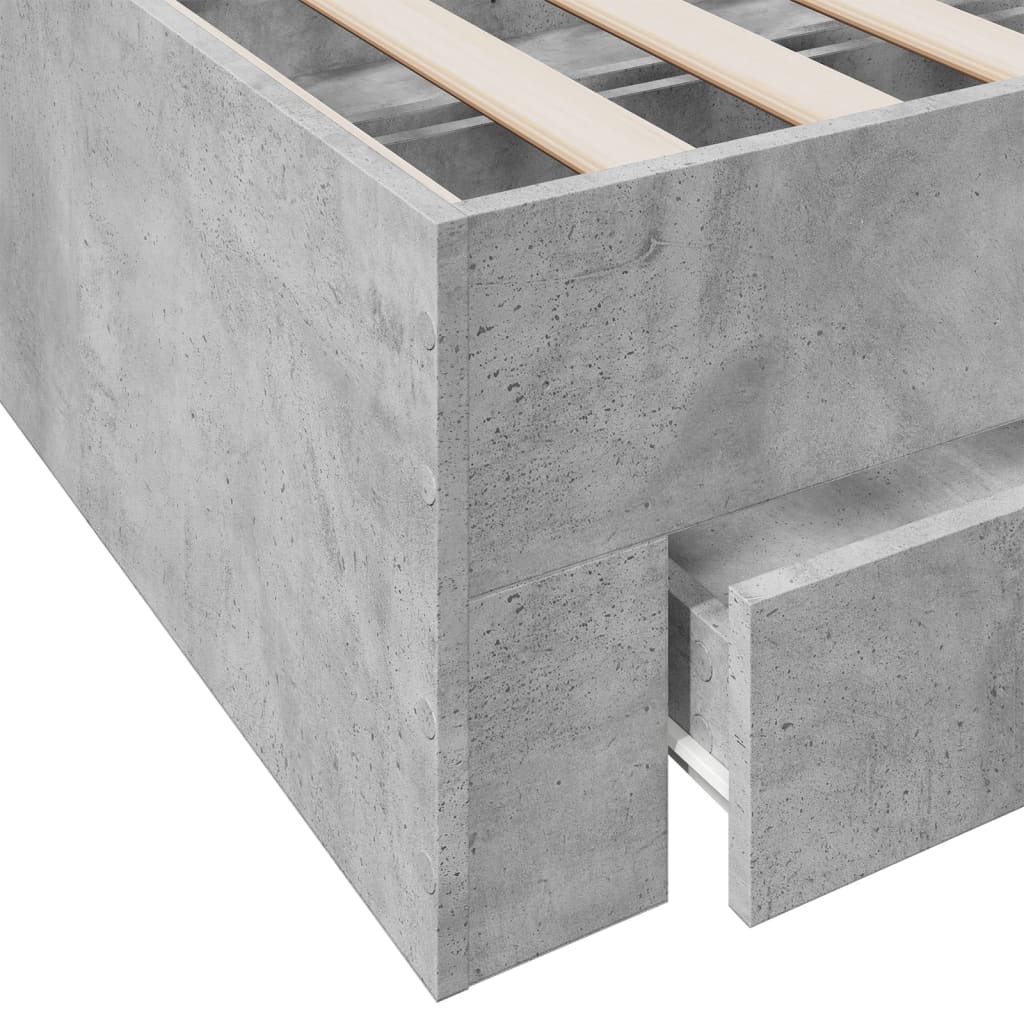 Bed Frame with Drawers without Mattress Concrete Grey 140x190 cm