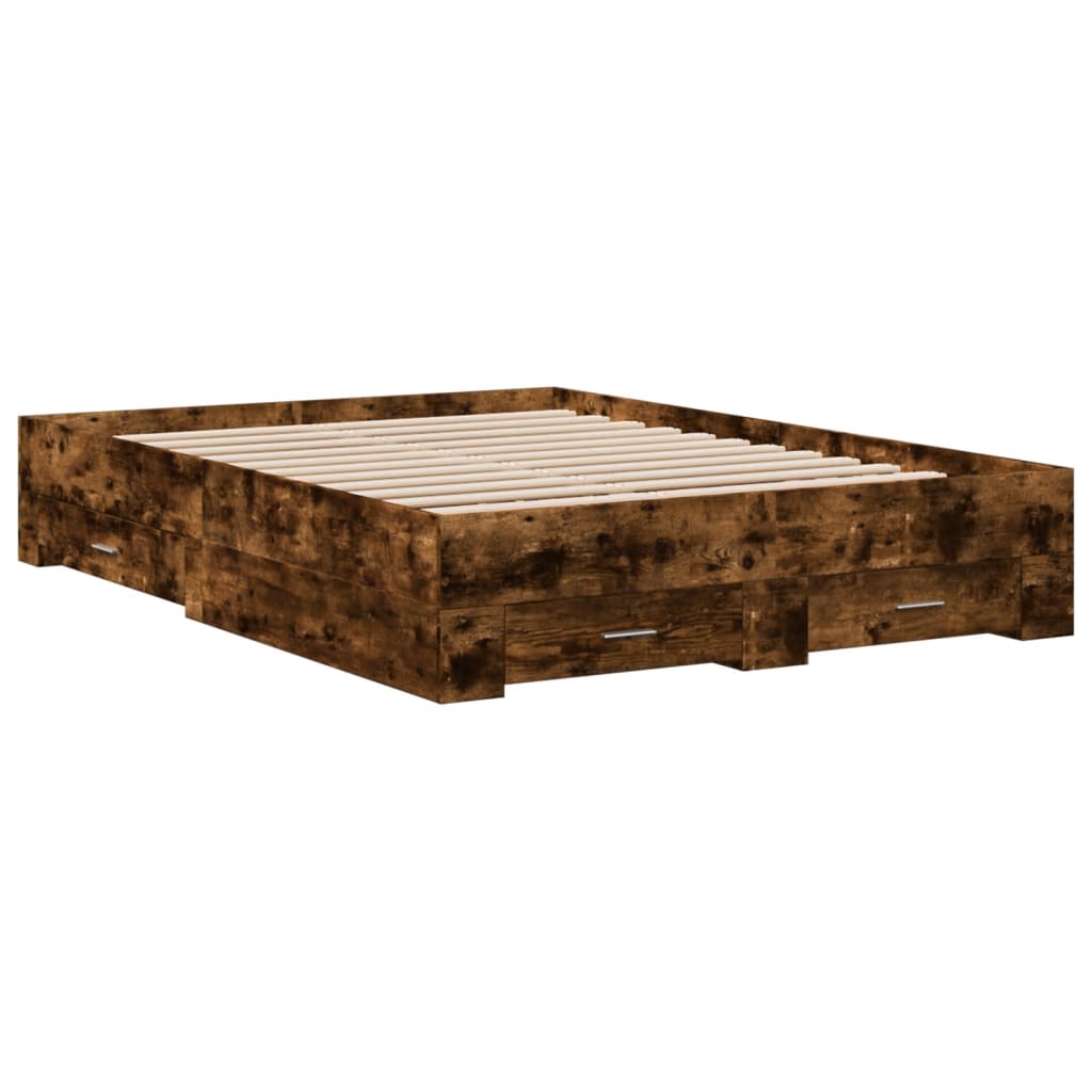 vidaXL Bed Frame with Drawers without Mattress Smoked Oak 140x190 cm