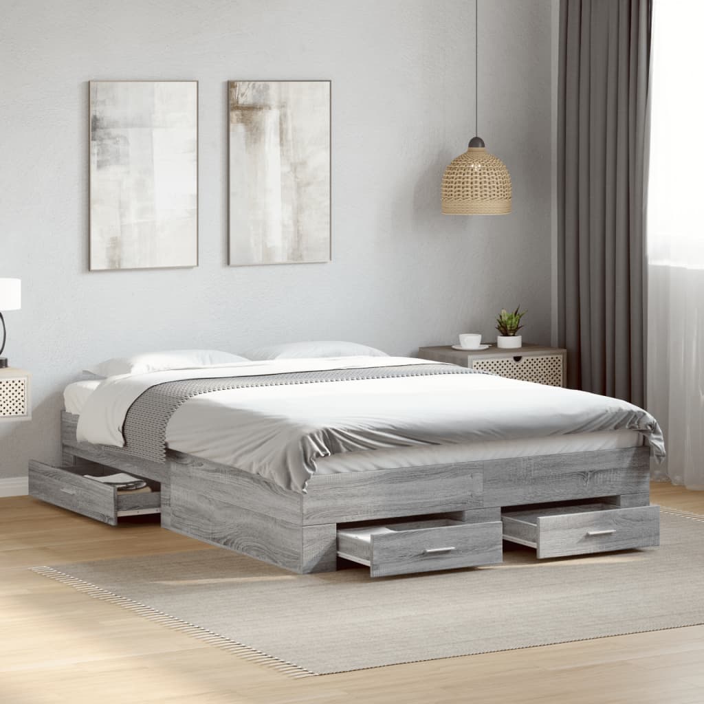 vidaXL Bed Frame with Drawers without Mattress Grey Sonoma 140x190 cm