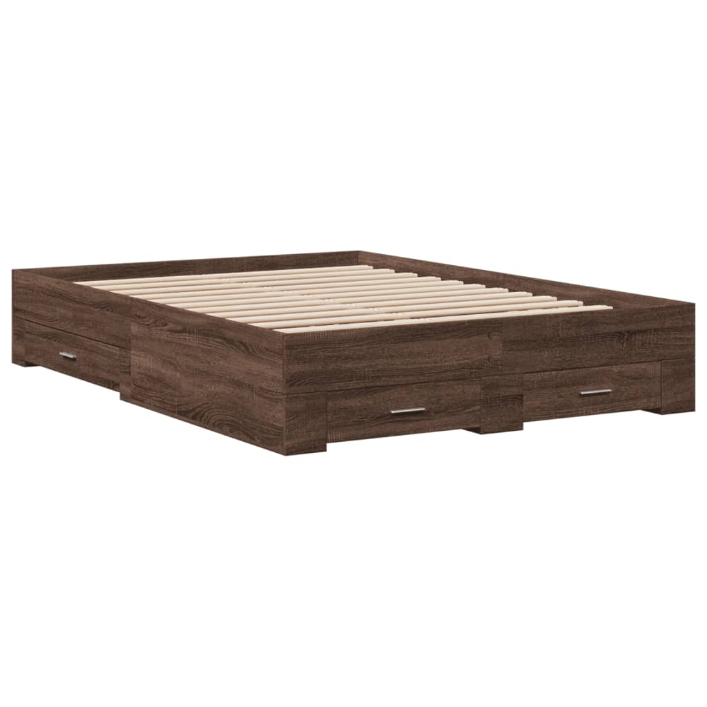 vidaXL Bed Frame with Drawers without Mattress Brown Oak 140x190 cm