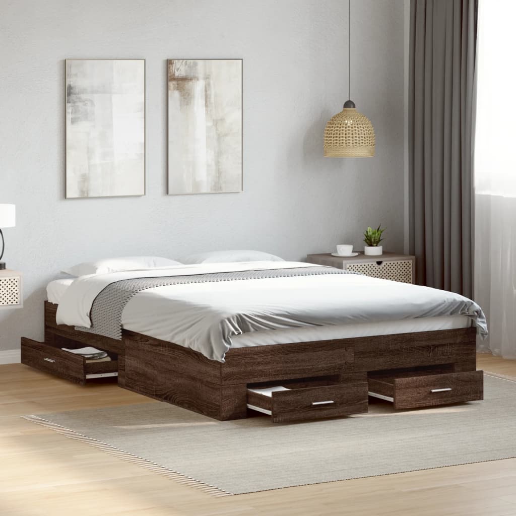 vidaXL Bed Frame with Drawers without Mattress Brown Oak 140x190 cm