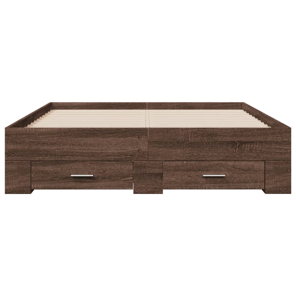 vidaXL Bed Frame with Drawers without Mattress Brown Oak 140x190 cm