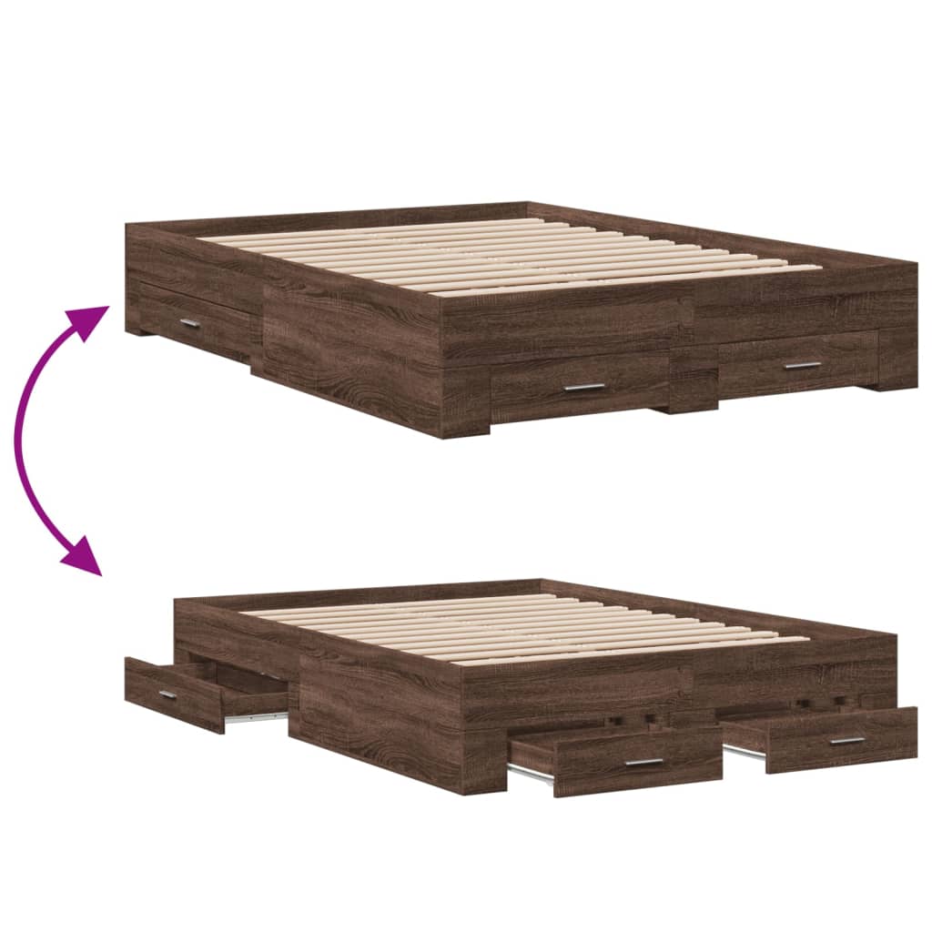 vidaXL Bed Frame with Drawers without Mattress Brown Oak 140x190 cm