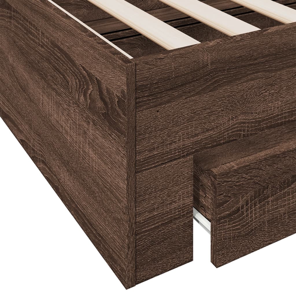 vidaXL Bed Frame with Drawers without Mattress Brown Oak 140x190 cm