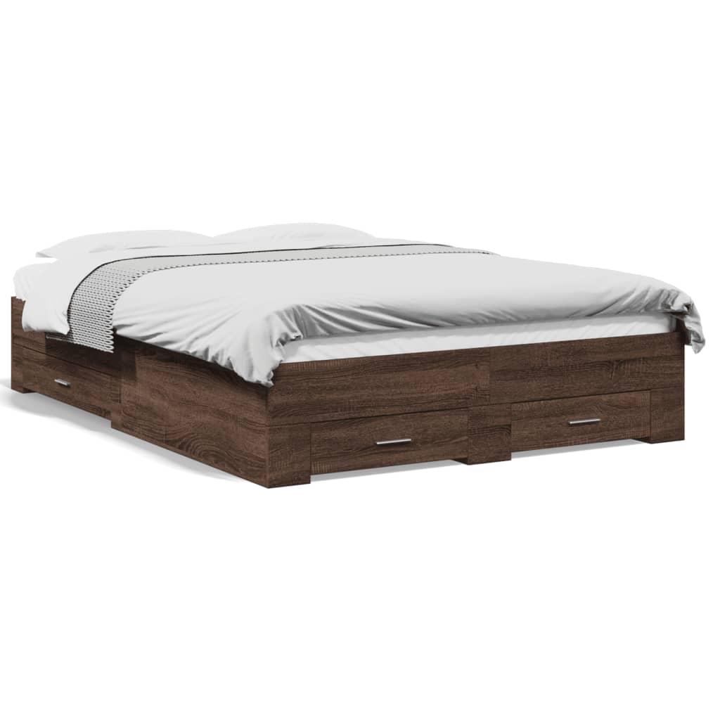 vidaXL Bed Frame with Drawers without Mattress Brown Oak 140x190 cm