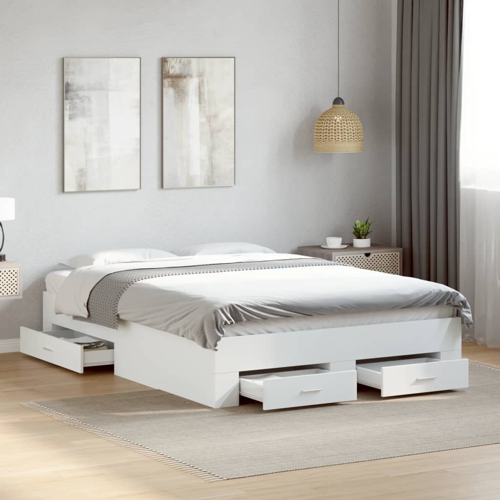 vidaXL Bed Frame with Drawers without Mattress White 135x190 cm Double