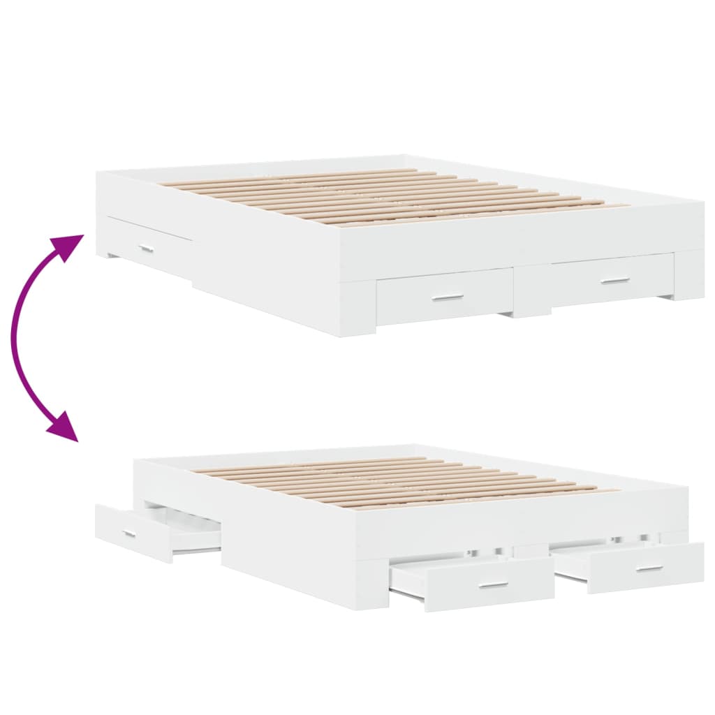 vidaXL Bed Frame with Drawers without Mattress White 135x190 cm Double