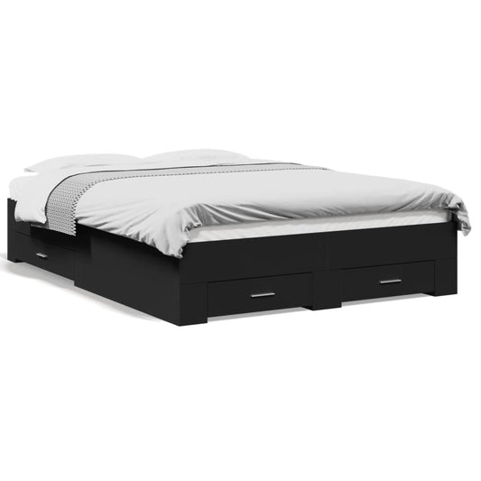 vidaXL Bed Frame with Drawers without Mattress Black 135x190 cm Double