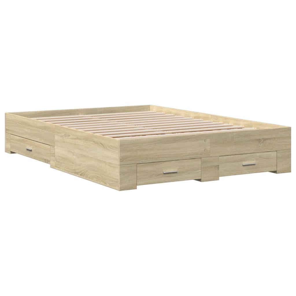 vidaXL Bed Frame with Drawers without Mattress Sonoma Oak 135x190 cm Double