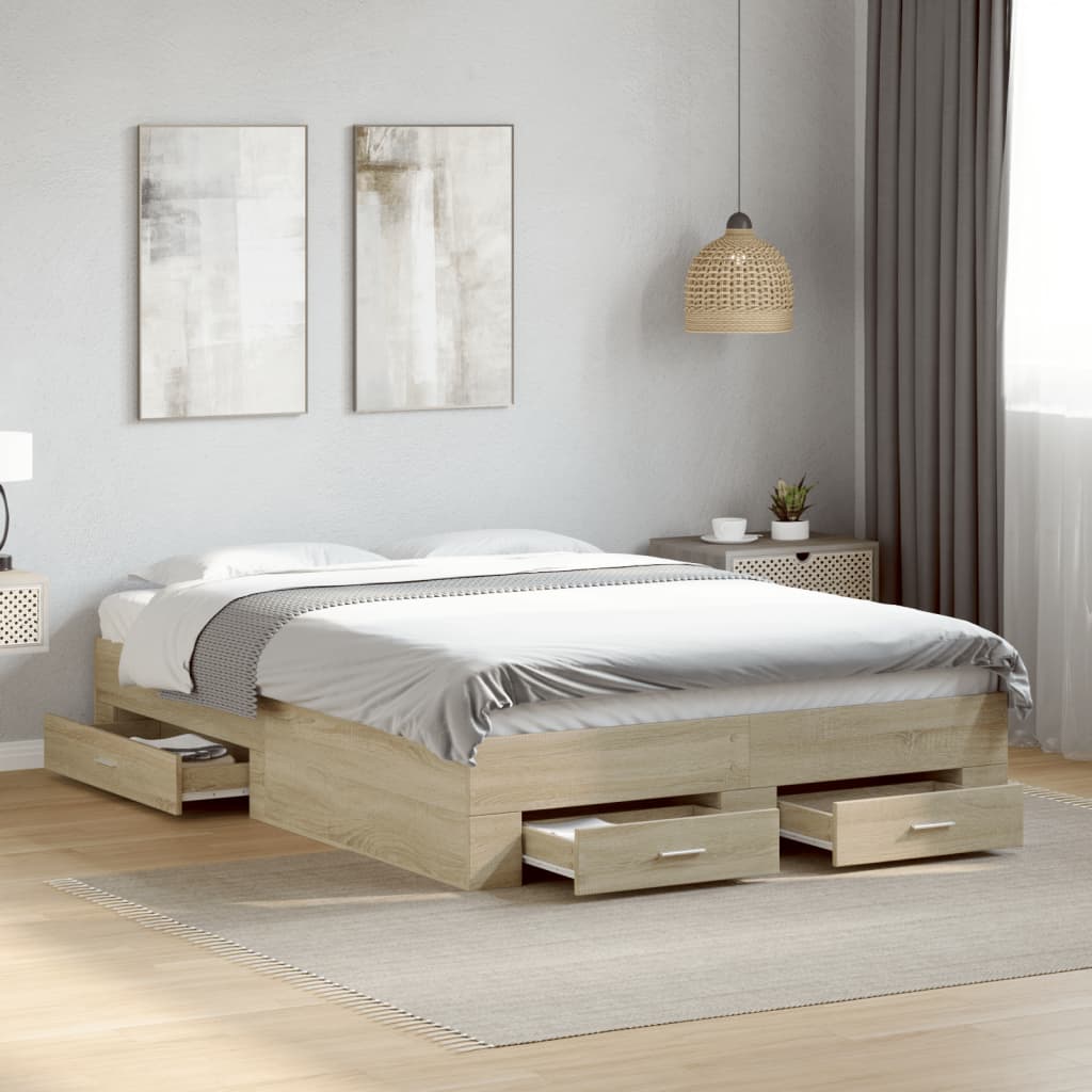 vidaXL Bed Frame with Drawers without Mattress Sonoma Oak 135x190 cm Double