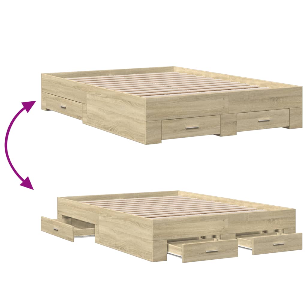 vidaXL Bed Frame with Drawers without Mattress Sonoma Oak 135x190 cm Double