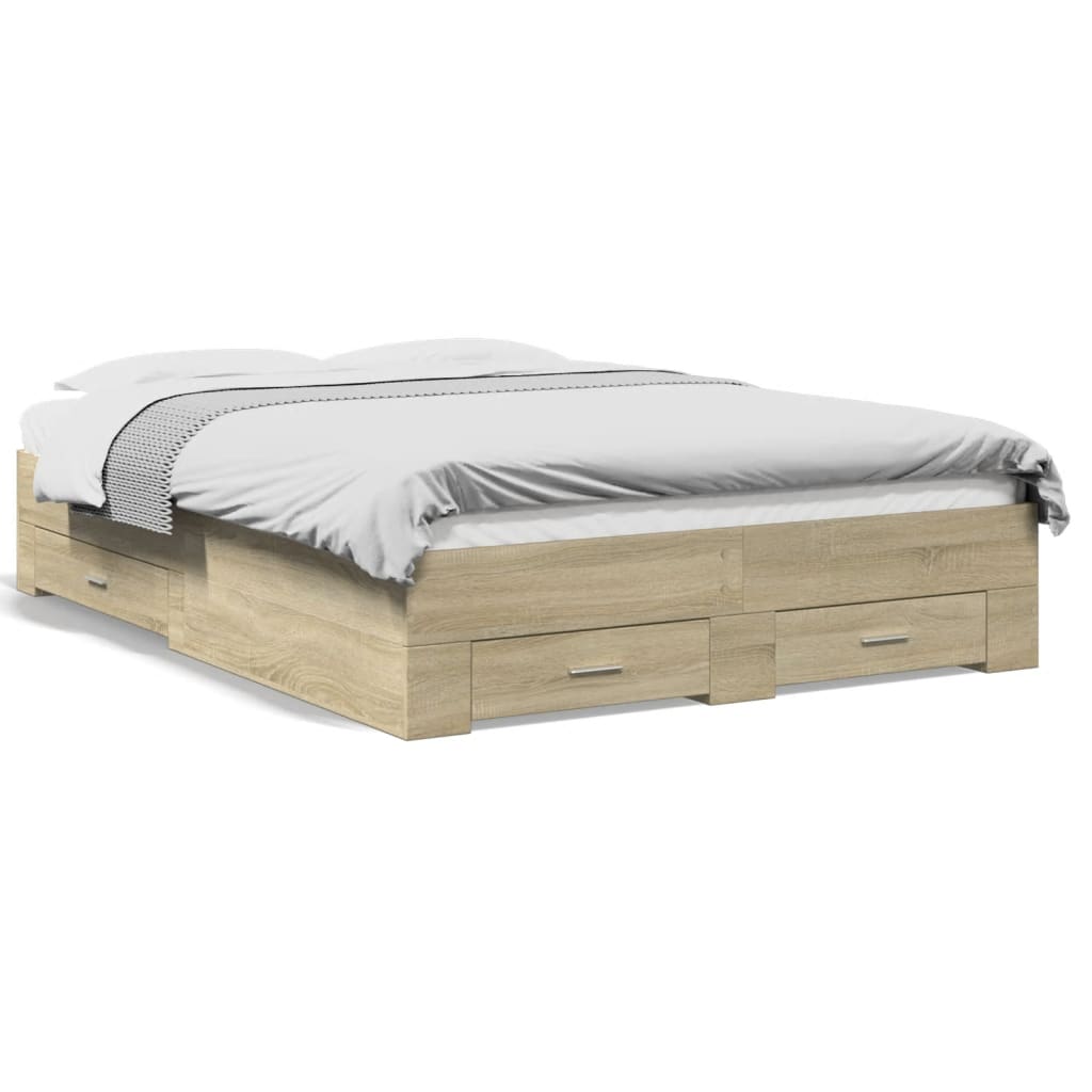 vidaXL Bed Frame with Drawers without Mattress Sonoma Oak 135x190 cm Double