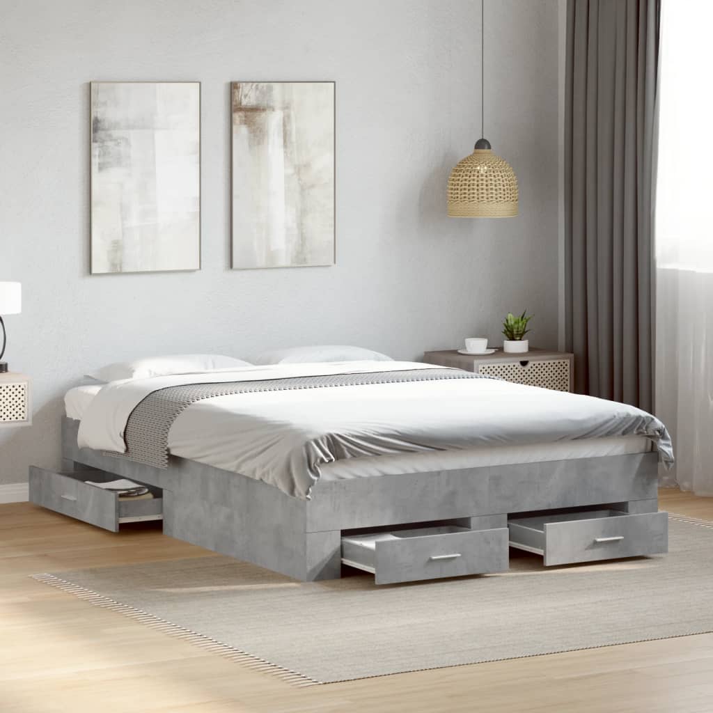 vidaXL Bed Frame with Drawers without Mattress Concrete Grey 135x190 cm Double