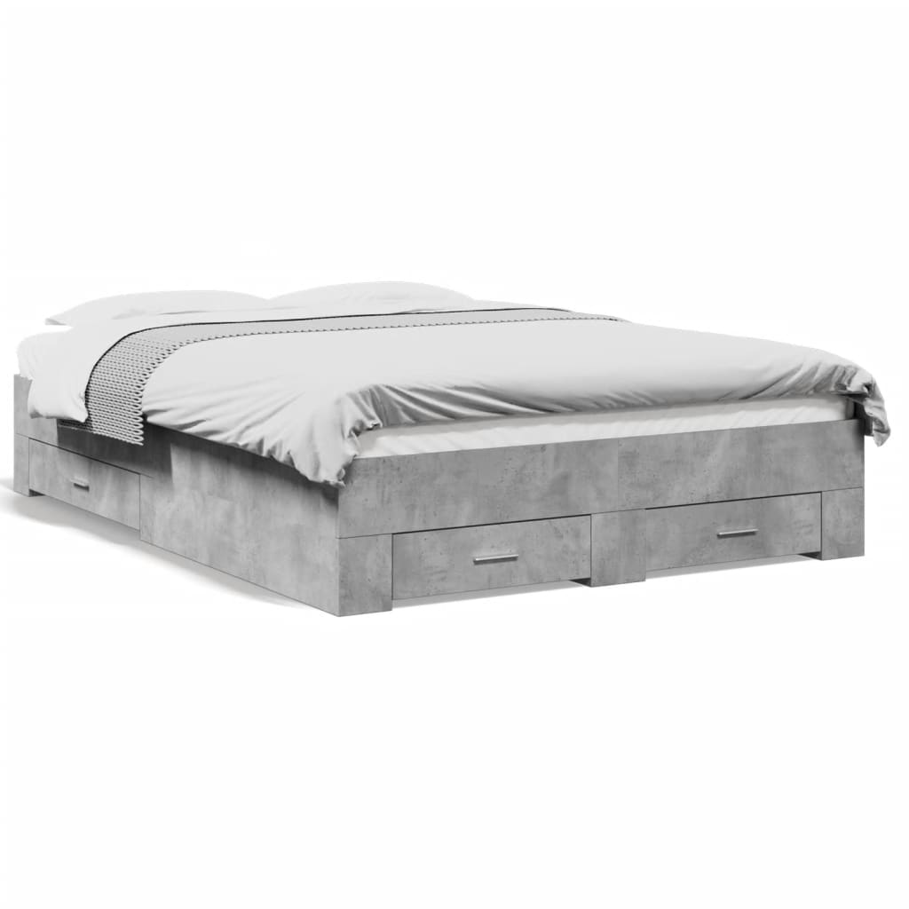 vidaXL Bed Frame with Drawers without Mattress Concrete Grey 135x190 cm Double