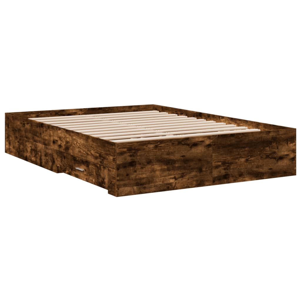 vidaXL Bed Frame with Drawers without Mattress Smoked Oak 135x190 cm Double