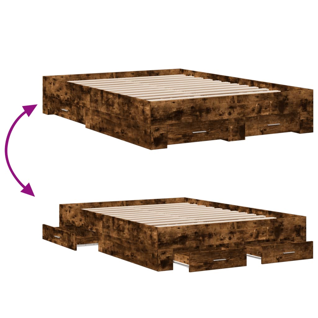 vidaXL Bed Frame with Drawers without Mattress Smoked Oak 135x190 cm Double