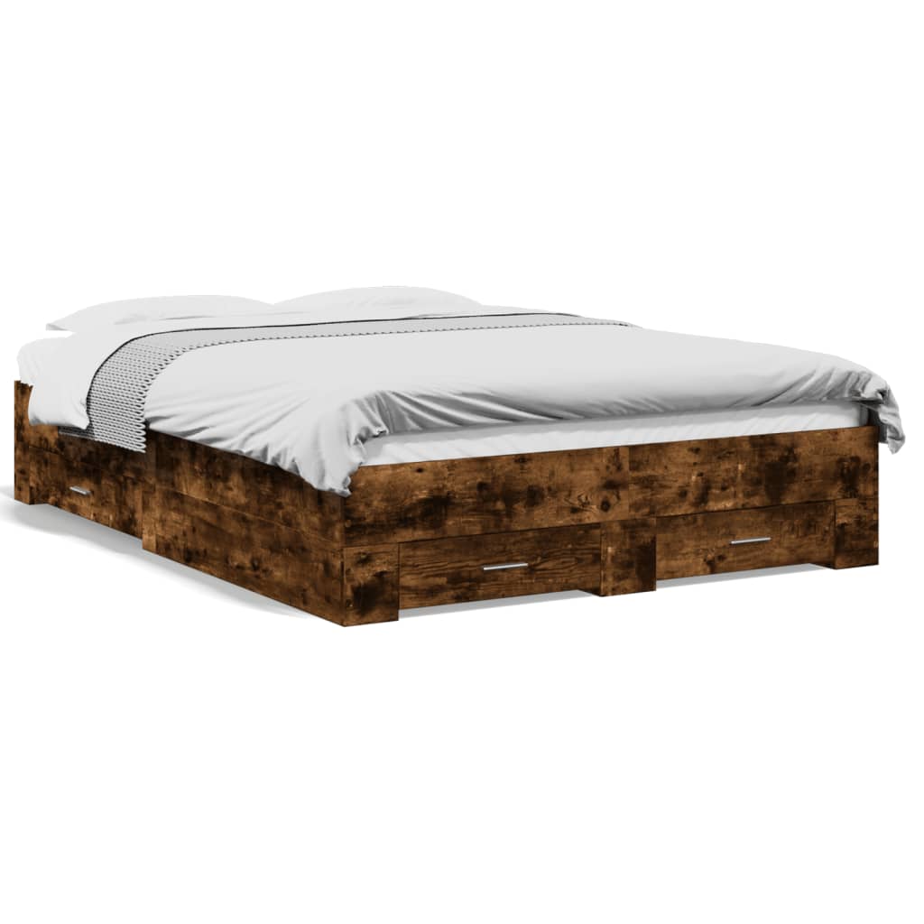 vidaXL Bed Frame with Drawers without Mattress Smoked Oak 135x190 cm Double