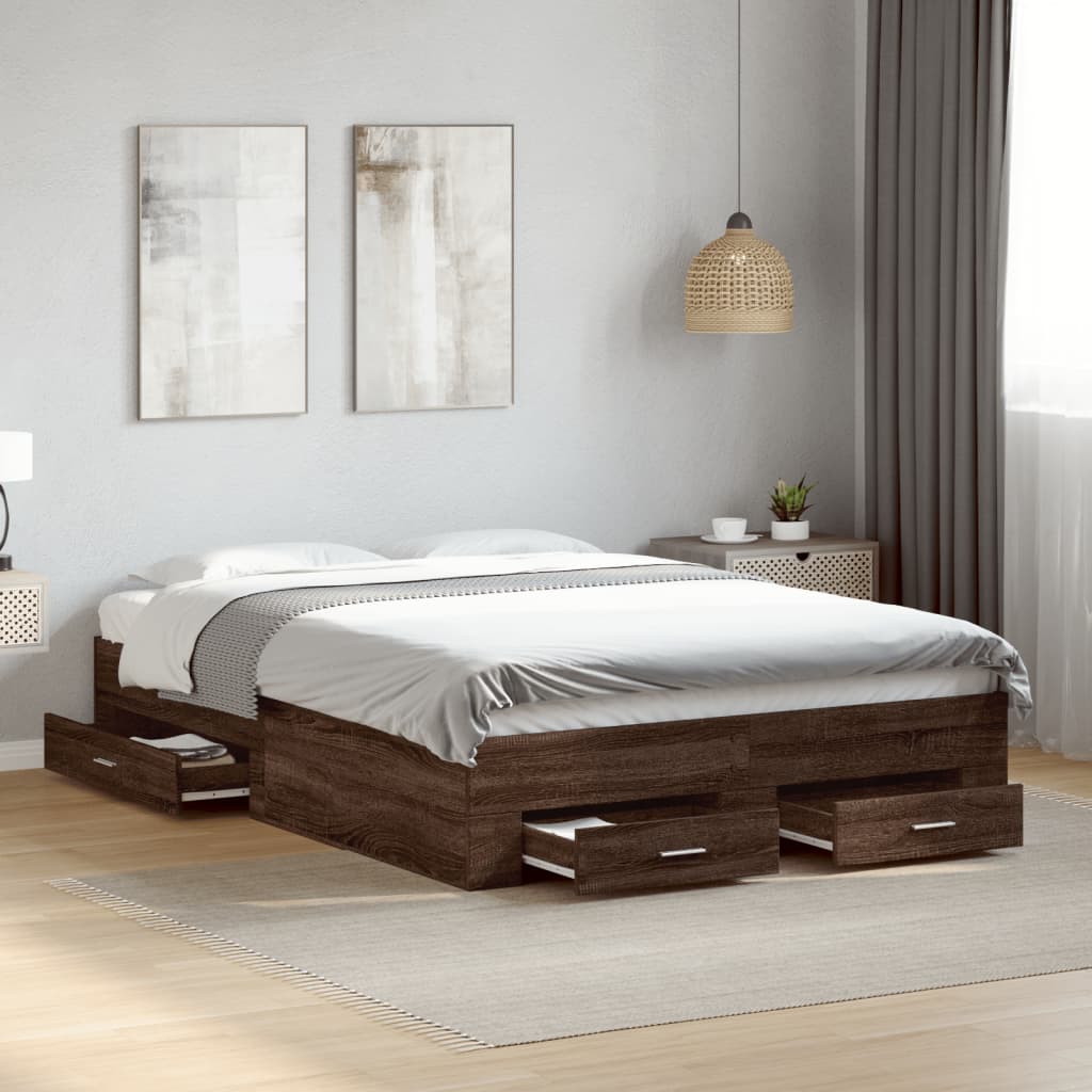 vidaXL Bed Frame with Drawers without Mattress Brown Oak 120x190 cm Small Double