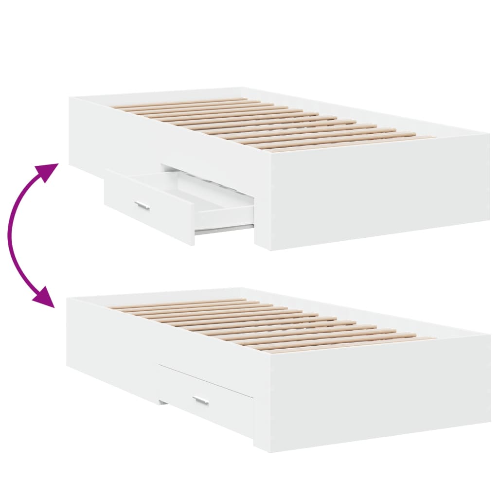 vidaXL Bed Frame with Drawers without Mattress White 100x200 cm