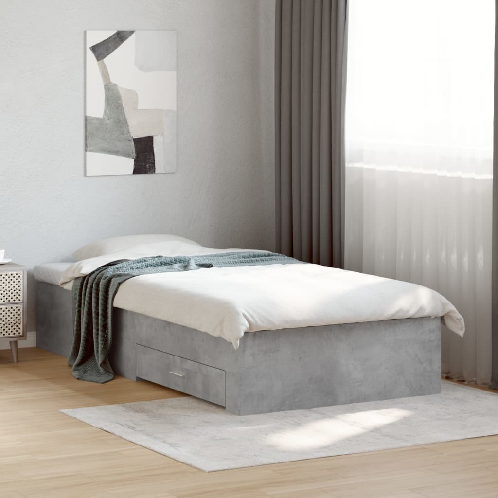 vidaXL Bed Frame with Drawers without Mattress Concrete Grey 100x200 cm