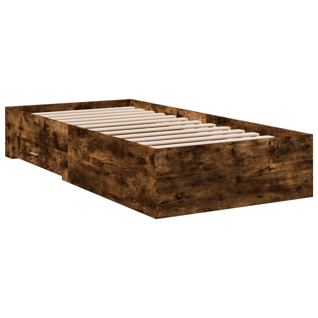 vidaXL Bed Frame with Drawers without Mattress Smoked Oak 100x200 cm