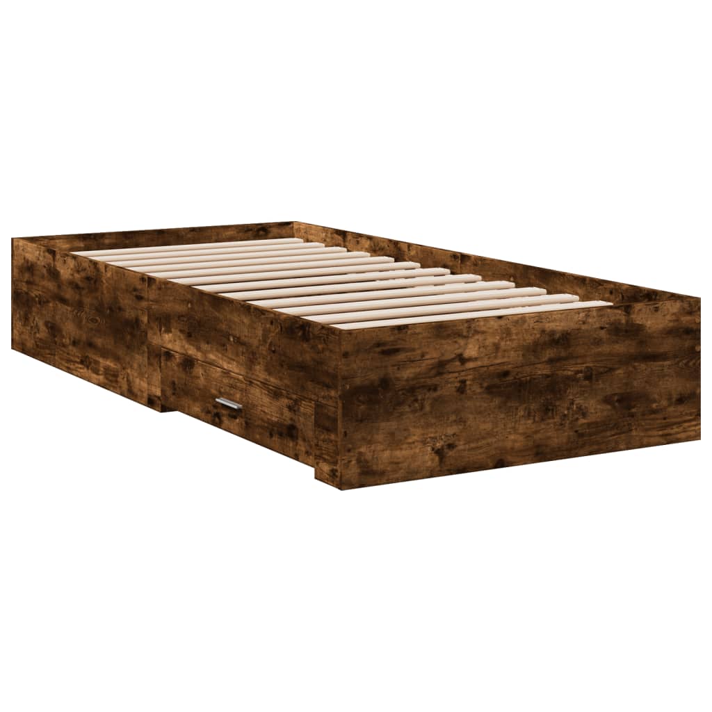 vidaXL Bed Frame with Drawers without Mattress Smoked Oak 100x200 cm