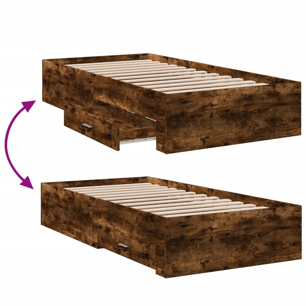 vidaXL Bed Frame with Drawers without Mattress Smoked Oak 100x200 cm