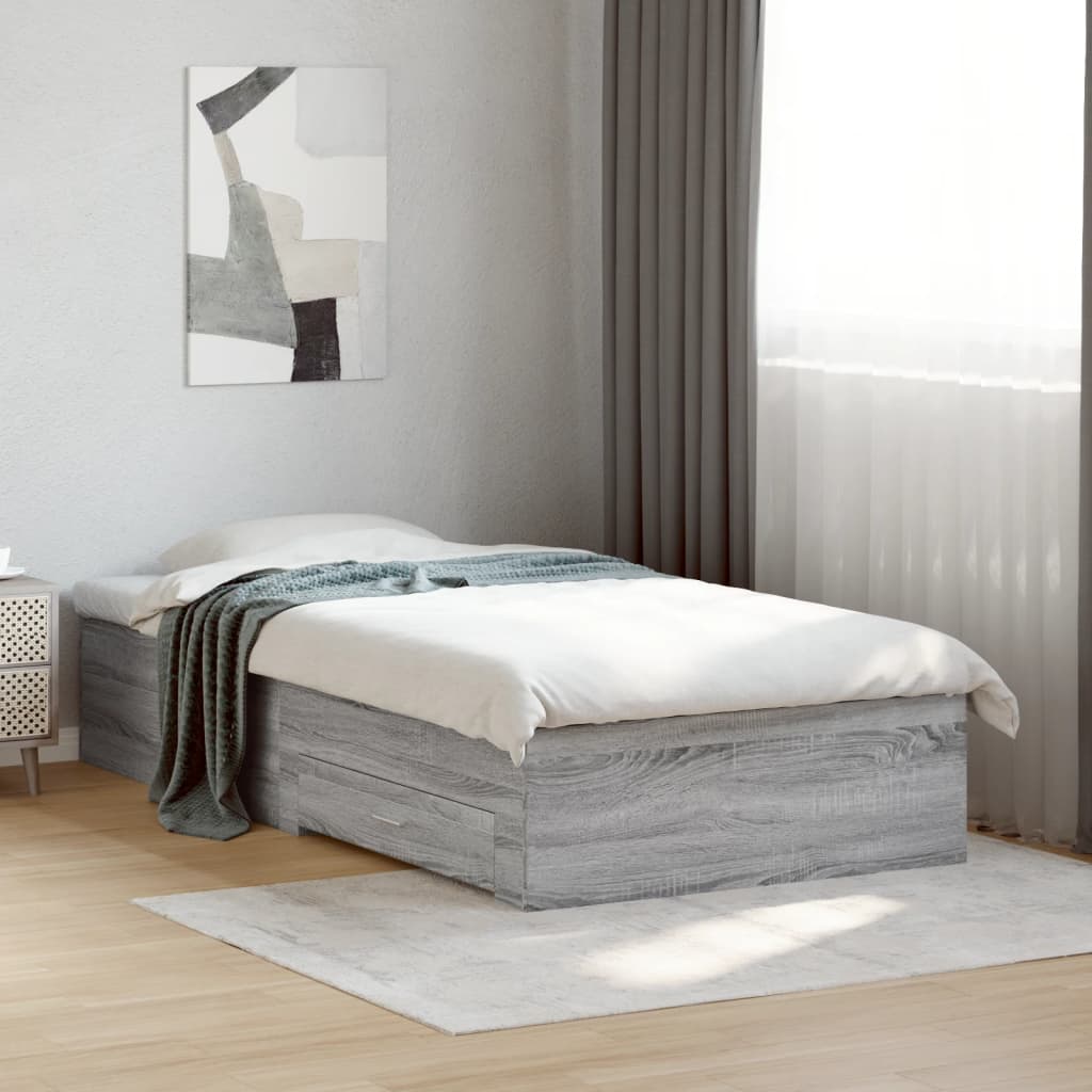 vidaXL Bed Frame with Drawers without Mattress Grey Sonoma 100x200 cm